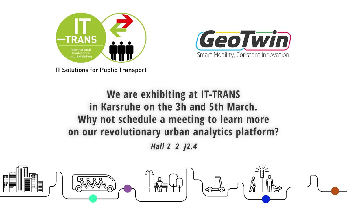 geotwin_io's tweet photo. We are exhibiting at IT-TRANS in Karsruhe on the 3h and 5th March. Why not schedule a meeting to learn more on our revolutionary urban analytics platform?

#ittrans #geotwin #publictransportation https://t.co/cdb9oGZkEX