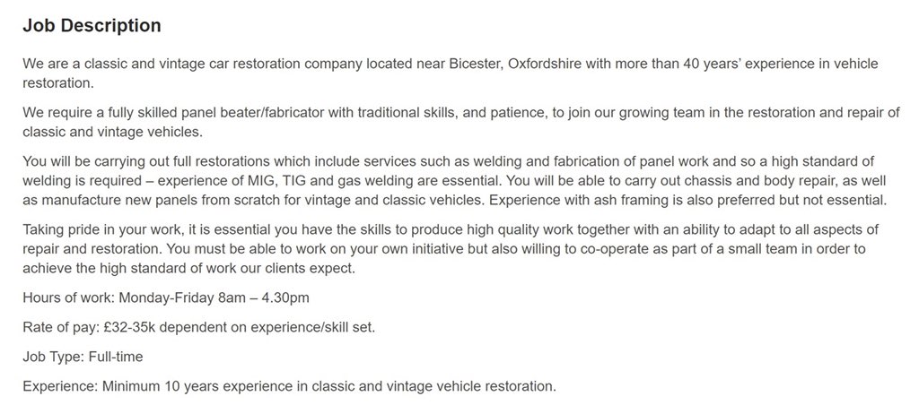 HightoneR's tweet photo. We are on the lookout for an experienced panel beater/fabricator with traditional skills and a keen eye for detail to join our team in the restoration and repair of classic and vintage cars. To apply, or find out more, please send an email to info@hightone.co.uk attaching your CV https://t.co/7kaT0Be3Yv