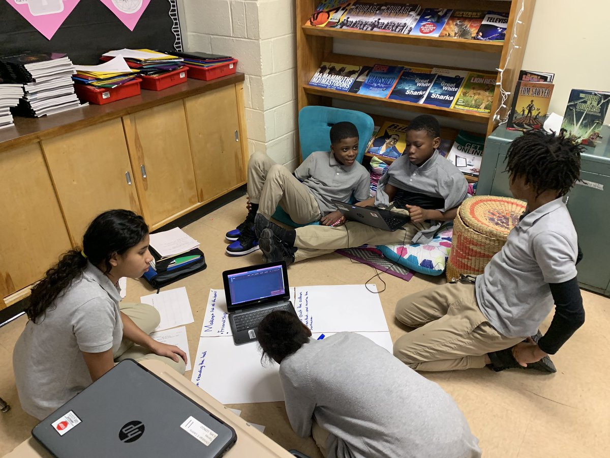 MayeTiffanie's tweet photo. My students were struggling with the concept of writing theme statements. So we broke it down into 4-steps and worked on it as a team. #StudentCenteredLearning for the win! @WoodlawnMS @BaltCoPS https://t.co/r4UGNL98hQ
