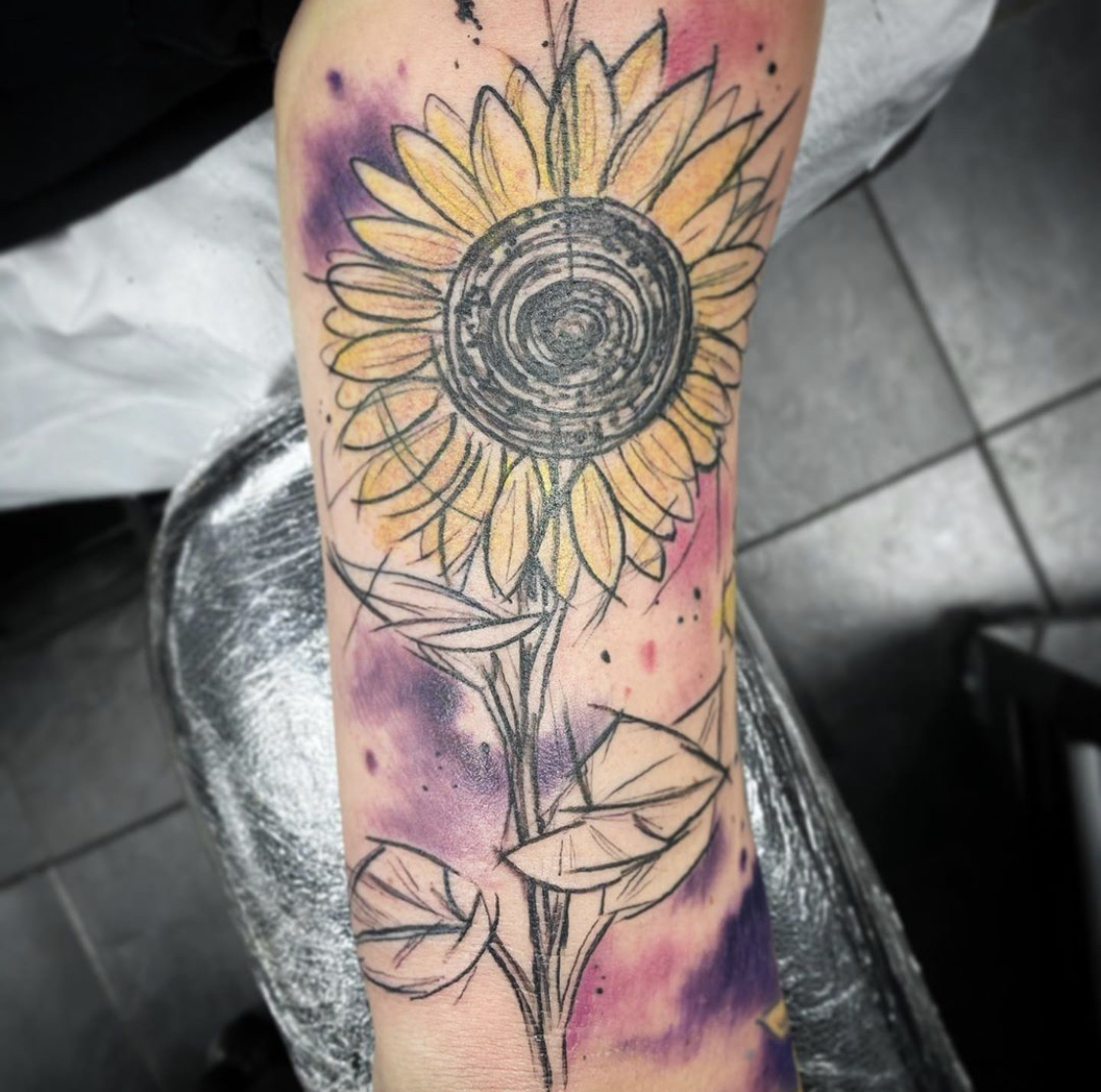 Watercolor Sunflower Tattoo  Sunflower tattoo shoulder Sunflower tattoo  simple Sunflower tattoo
