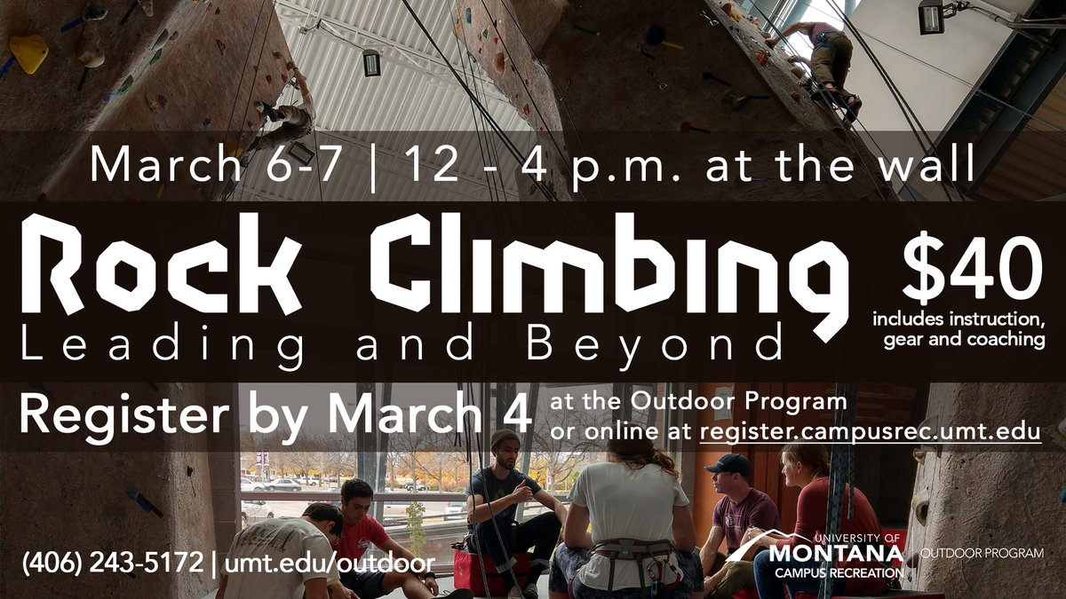 umontcampusrec's tweet photo. Take your climbing to the next level! Sign up for Leading &amp; Beyond by March 4. https://t.co/Ct4SCdbNVi https://t.co/3kwXyThKYZ