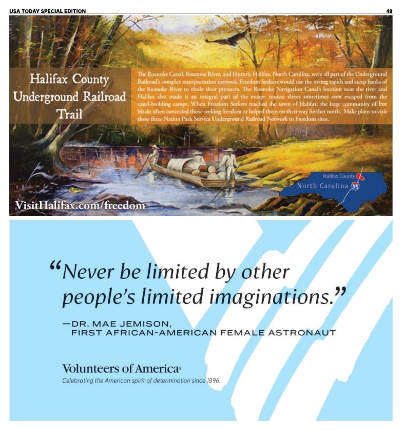 Vol_of_America's tweet image. Volunteers of America celebrates #BlackHistoryMonth with ads appearing in @USATODAY!