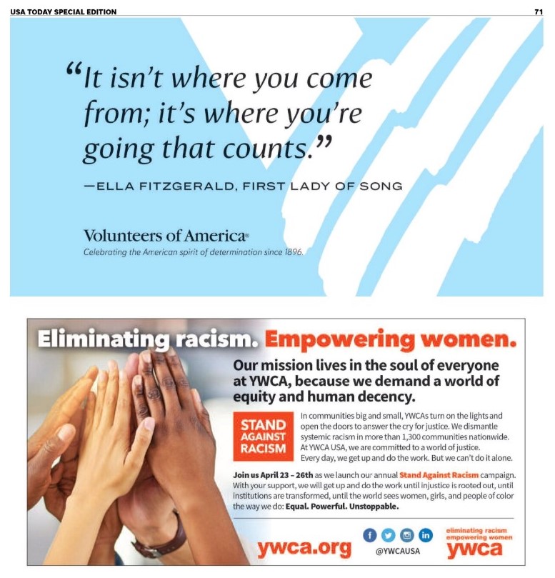 Vol_of_America's tweet image. Volunteers of America celebrates #BlackHistoryMonth with ads appearing in @USATODAY!