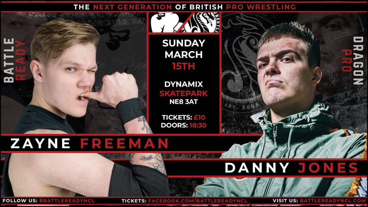 BattleReadyNCL's tweet photo. 🚨 MATCH ANNOUNCEMENT 🦍 x 🐉

@gbzayne VS @dannyjoneswres

Zayne is one of the North East’s best prospects, representing Battle Ready!

Danny has wrestled all over the world, notably for All Japan Pro Wrestling, representing Dragon Pro!

SUNDAY 15TH MARCH

Message for tickets 📩 https://t.co/4VNfOSVyVg