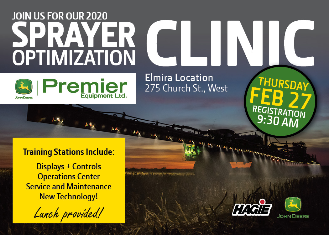 Sprayer Optimization Clinic - happening this week in Elmira! Thursday February 27th @ 9:00am - registration required! 

Visit premierequipment.ca/SprayerClinic