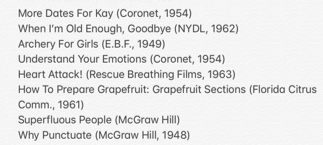 rarerborealis's tweet photo. I found a vintage catalogue of educational films for rental in NYC; these are some of my favorite titles https://t.co/rjKcrSJQy4
