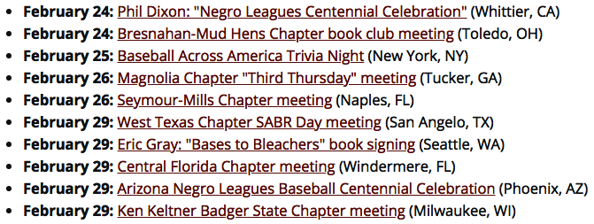 sabr's tweet photo. Lots of fun baseball events on the #SABR calendar this week, including #Naples with HOFer John Schuerholz, @NegroLeagueMan in SoCal, baseball trivia at @TheAinsworth in NYC, plus @MagnoliaSabr, @Keltner_SABR, @CarverMuseumPHX, #FortConcho & more. Join us! https://t.co/4evm0g5J4f https://t.co/k1dVqLqdEH