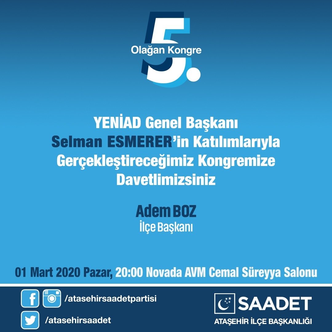 5.Olağan Kongremizde Sizleri de Aramızda Görmekten Mutluluk Duyarız.
#GelecekSaadetileGelecek