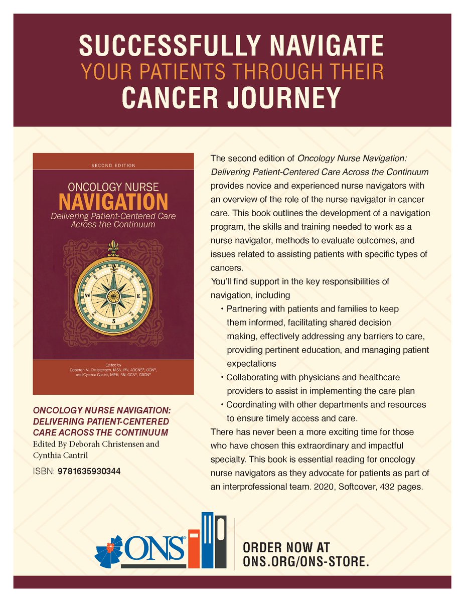 sanHelpsy's tweet photo. Ever been curious about the role of #NurseNavigators in #CancerCare and what they do? I am very excited to be a contributor to @OncologyNursing's book, titled "Oncology Nurse Navigation: Delivering Patient-Centered Care Across the Continuum". Check out the flyer below! https://t.co/rOgEof4UMv