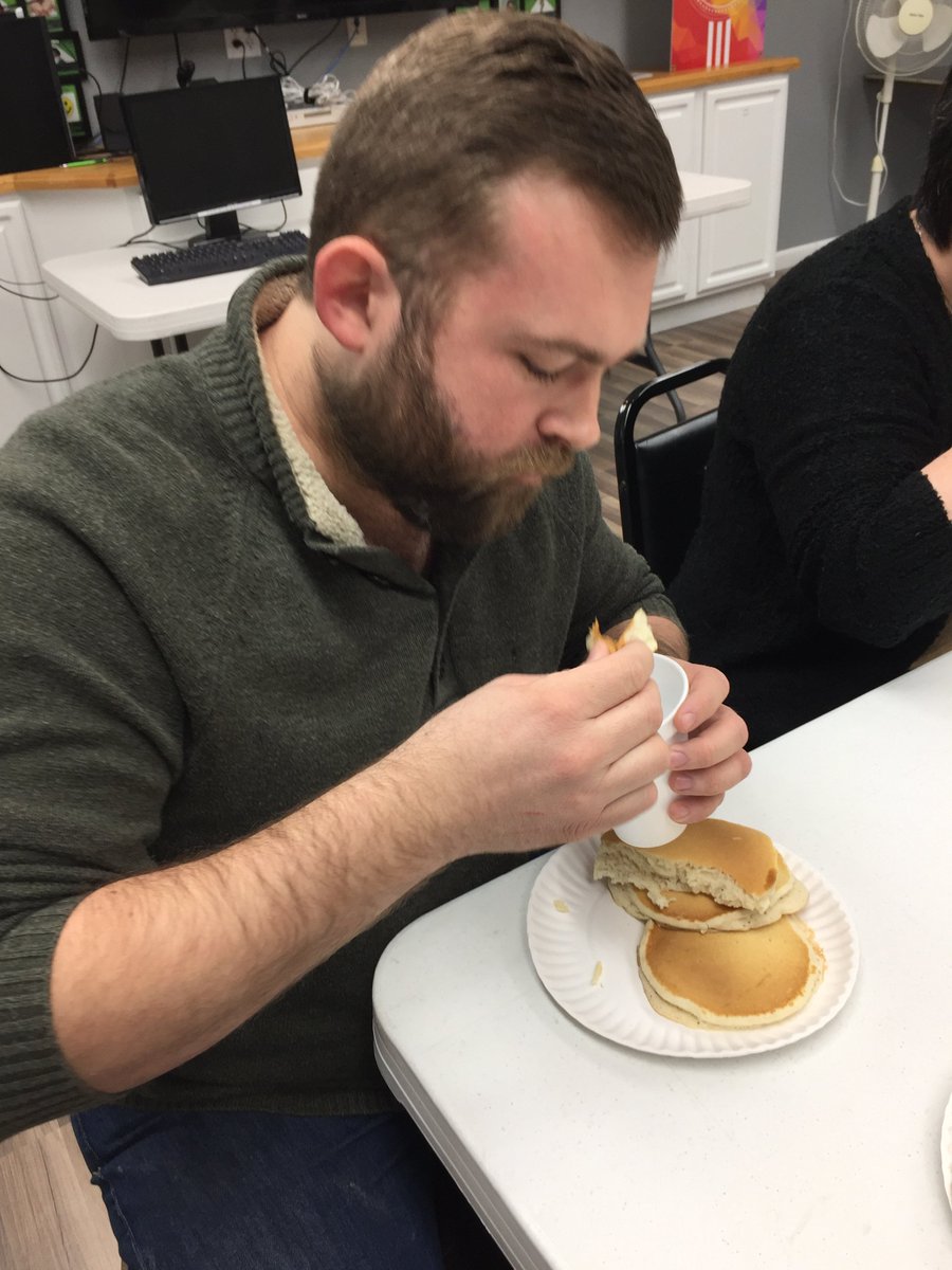 Silkworm_Inc's tweet photo. It's Worm Week here at Silkworm. We kicked things off this morning with a pancake eating contest. Congrats to Dustan for being victorious today. #silkwormink #wormweek https://t.co/sUy5DxAfuY