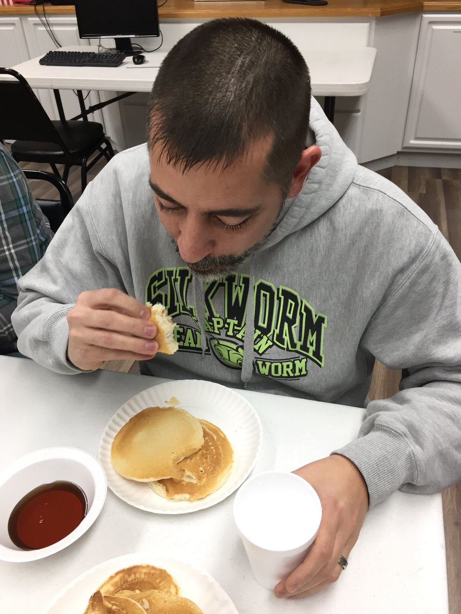 Silkworm_Inc's tweet photo. It's Worm Week here at Silkworm. We kicked things off this morning with a pancake eating contest. Congrats to Dustan for being victorious today. #silkwormink #wormweek https://t.co/sUy5DxAfuY