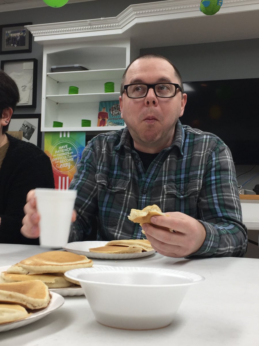 Silkworm_Inc's tweet photo. It's Worm Week here at Silkworm. We kicked things off this morning with a pancake eating contest. Congrats to Dustan for being victorious today. #silkwormink #wormweek https://t.co/sUy5DxAfuY