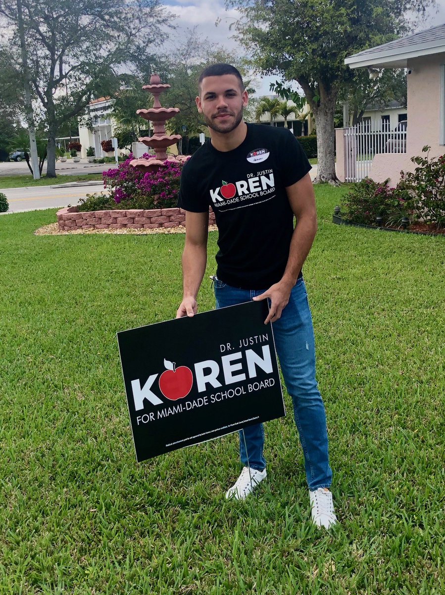 DrJustinKoren's tweet photo. ✅ Our campaign yard signs debuted this weekend! Thanks again to all the amazing residents who joined #TeamKoren and enthusiastically placed campaign signs on their lawns. Please visit https://t.co/sZyb5i4b3o to order your campaign yard sign today! 🍎📚 #Miami #MDCPS #District9 https://t.co/y4p7SsEUQV