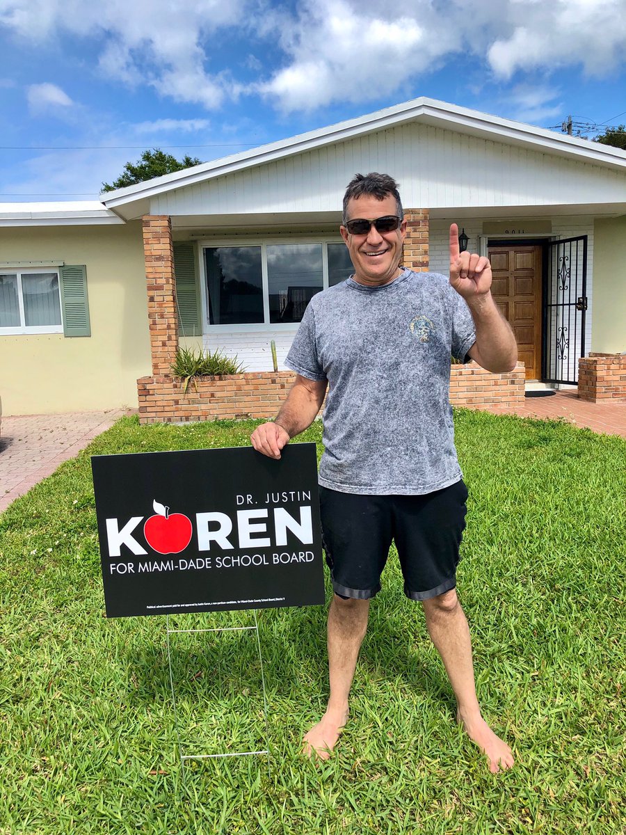 DrJustinKoren's tweet photo. ✅ Our campaign yard signs debuted this weekend! Thanks again to all the amazing residents who joined #TeamKoren and enthusiastically placed campaign signs on their lawns. Please visit https://t.co/sZyb5i4b3o to order your campaign yard sign today! 🍎📚 #Miami #MDCPS #District9 https://t.co/y4p7SsEUQV