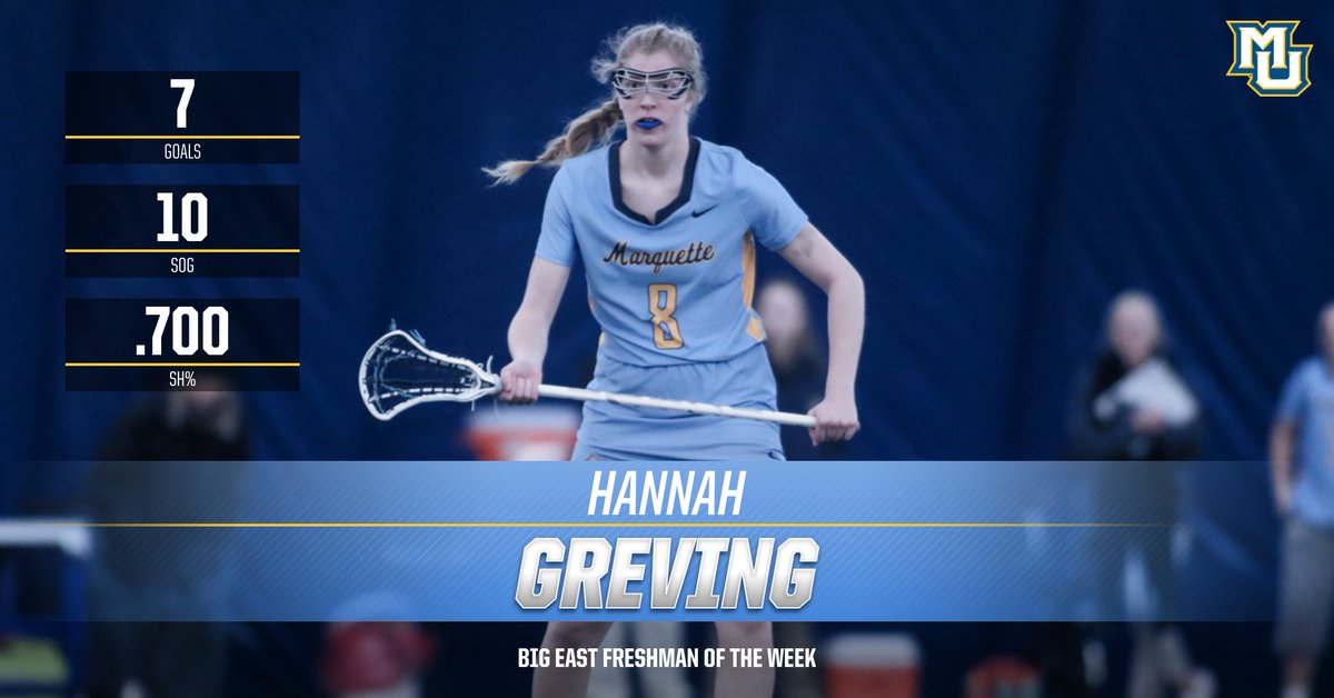 Congrats to MU freshman Hannah Greving on winning BIG EAST Freshman of the Week!

Release ⤵️

🔗: bit.ly/2PmCaPA 

#WeAreMarquette 💙💛