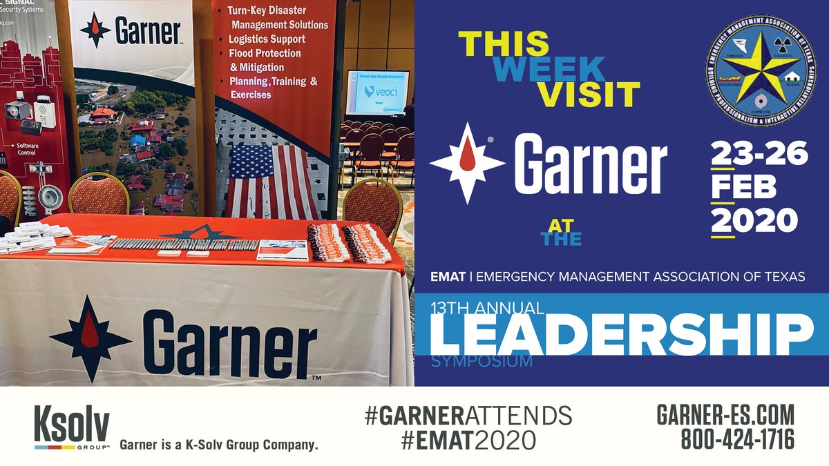 Garner_ES's tweet photo. Come visit with us this week at the Annual @YourEMAT  Leadership Symposium in San Marcos, TX. #GarnerAttends #EMAT2020 #emergencypreparedness #emergencyplanning #logistics https://t.co/VnXQjqZTzG