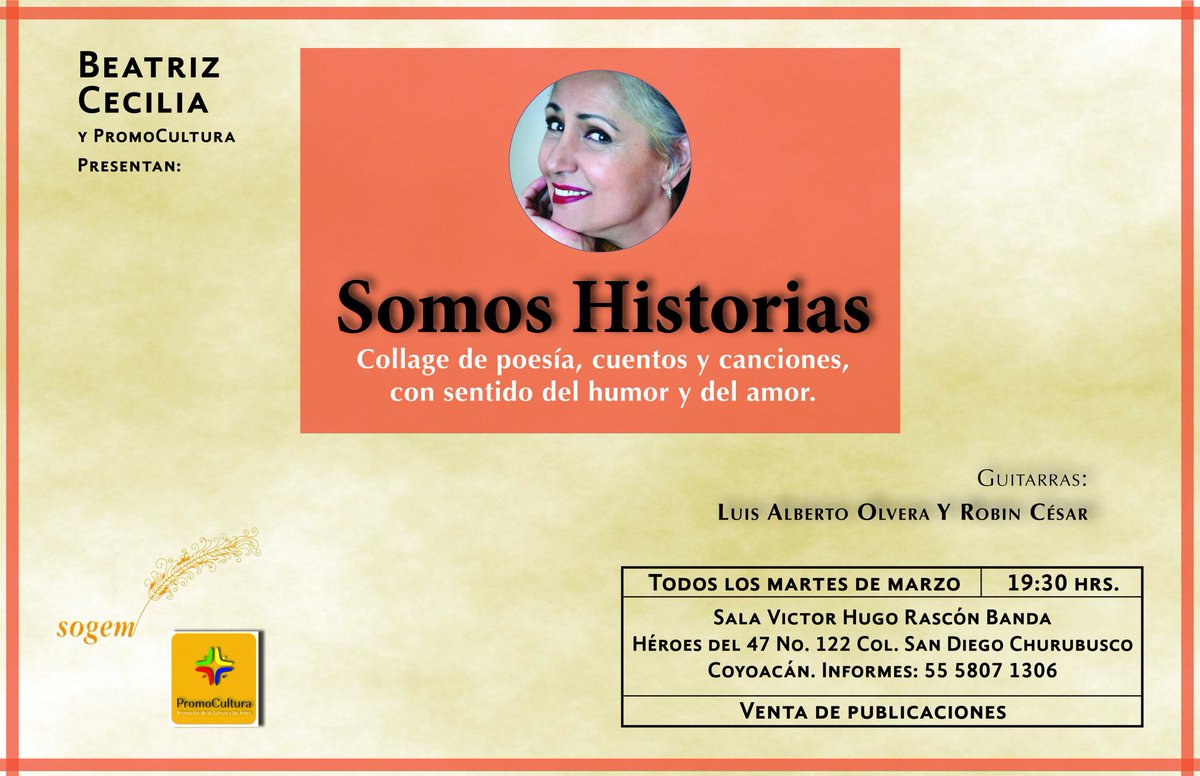 Mucho qué decir, por qué y para qué. Por eso, contamos y cantamos historias.
Nos vemos todos los martes de marzo a las 19:30 Hrs. en  #SalaVíctorHugoRascónBanda 
<a href="/arteycultura/">Cartelera Cultural</a> <a href="/difusionka/">Difusión Ka</a> <a href="/MexCultural/">México Cultural</a> @robincesar <a href="/promocionLibros/">Promoción de Libros</a> <a href="/CarteleraCM/">CarteleraCDMX</a> <a href="/GuiaCoyoacan/">Guía Coyoacán</a> <a href="/sogem_mx/">SOGEM</a>