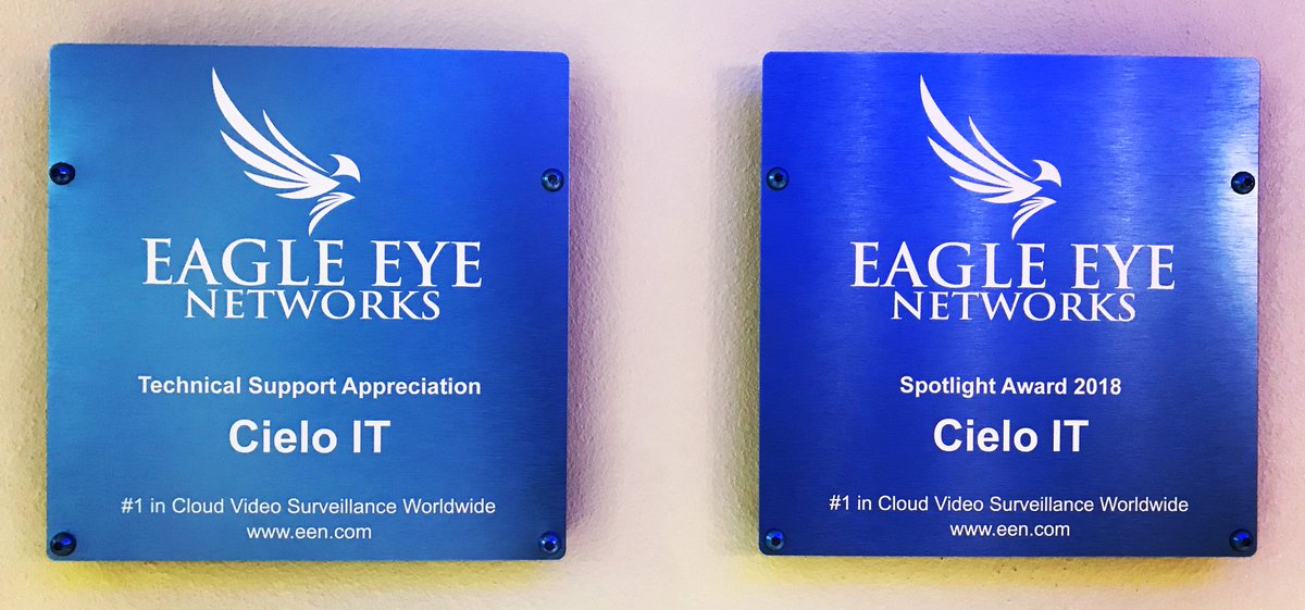 CieloIOT's tweet photo. #CieloIT is proud to partner with other forward-thinking technology companies such as Eagle Eye Networks! Thank you for our Technical Support Appreciation Award and Spotlight Award! https://t.co/cdWysRzAy1