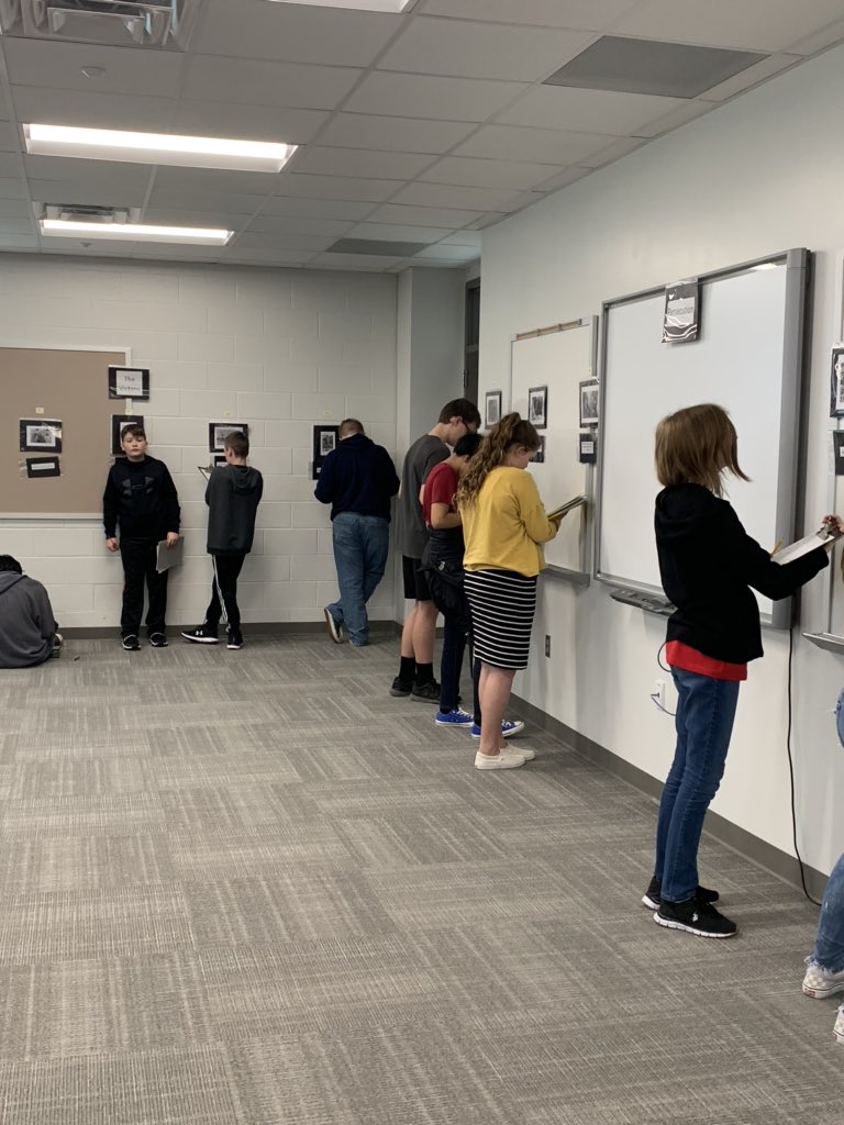 GreenwadeMorgan's tweet photo. Students completed a Holocaust Gallery Walk today to help prepare them to study Anne Frank. #neverforget #OHJH https://t.co/IeSTOEuZjB