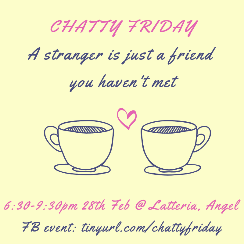 Come along to our next Chatty Friday evening this week ✨This is more of a small group discussion so it's more intimate and perfect for the introverts among us! Don't worry if you are coming alone, we will meet and greet you ☺️ ✨🙏tinyurl.com/chattyfriday