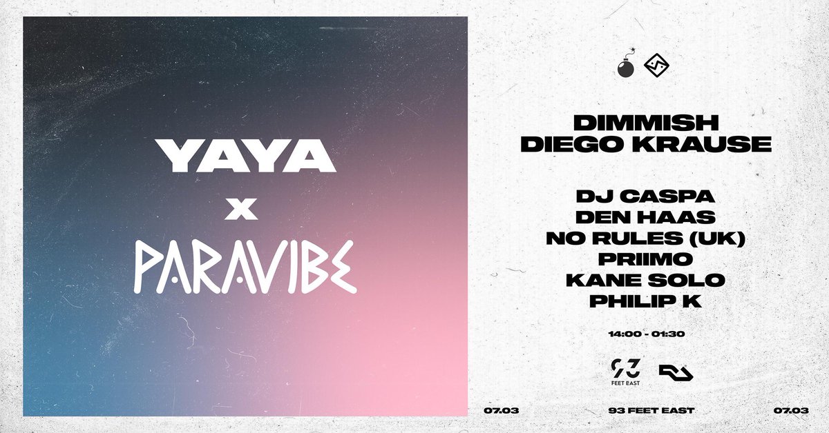 Juat under two weeks to go to our YAYA x <a href="/PARAVIBErecords/">PARAVIBE</a> Showcase at <a href="/93FeetEast/">93FeetEast</a> 

Be sure to grab a ticket to avoid disappointment...

Tickets: residentadvisor.net/events/1371308#