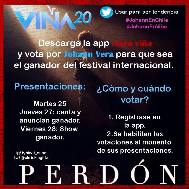 TeamJohannMundi's tweet photo. Johann se presenta en #Viña2020 mañana (25) y jueves (27). Descarga la aplicación para votar por él durante su presentación. Puedes votar desde cualquier país! 

Google Play -> https://t.co/T1wVh6TDu0
App Store -> https://t.co/rXE0dbYIDt https://t.co/FgyvhPy0UV https://t.co/AxfTQNbpyz