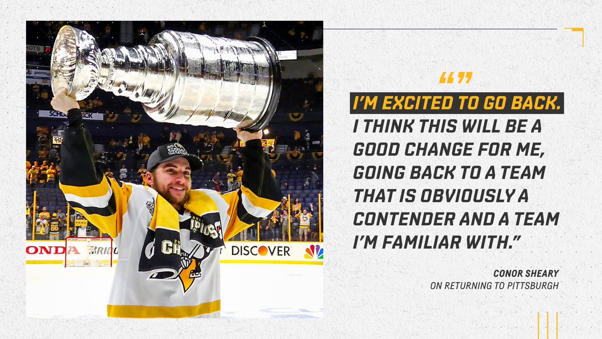 penguins's tweet photo. GM Jim Rutherford on @csheary13: "He was pretty pumped when I talked to him... The coaches felt very strong when his name came up. It would be seamless for him coming back here... He left because it was a cap situation. At this point in time we had the room to fit him back." https://t.co/q0dJu8qdXN