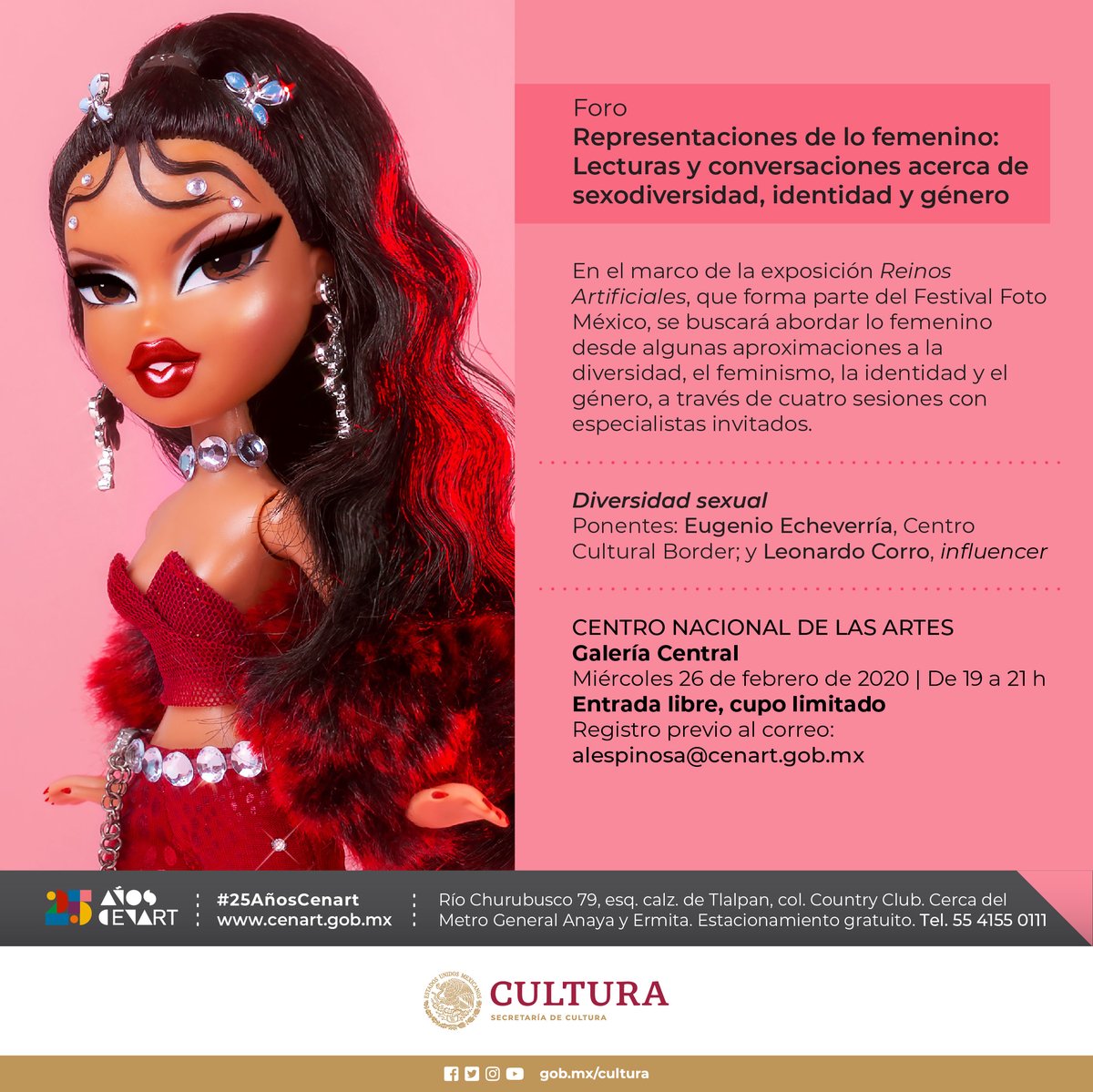 «Reinos Artificiales» se va del <a href="/cenartmx/">Centro Nacional de las Artes</a>, pero aún puedes asistir al Foro: Representaciones de lo femenino.

No te pierdas la sesión "Diversidad sexual", un acercamiento a las siglas LGBTTTIQA.
 
Ponente: Eugenio Echeverría del @CCBORDER

📆Miércoles 26 de febrero
⏰19 h