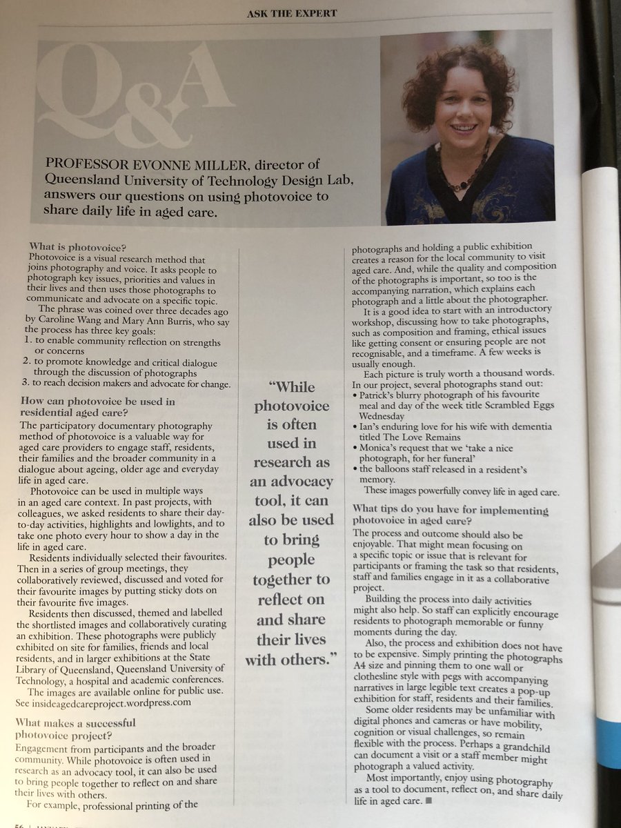 In this months Australian Ageing Agenda, I reflect on how providers might implement Photovoice projects in aged care to engage families and communities - some practical tips here:
