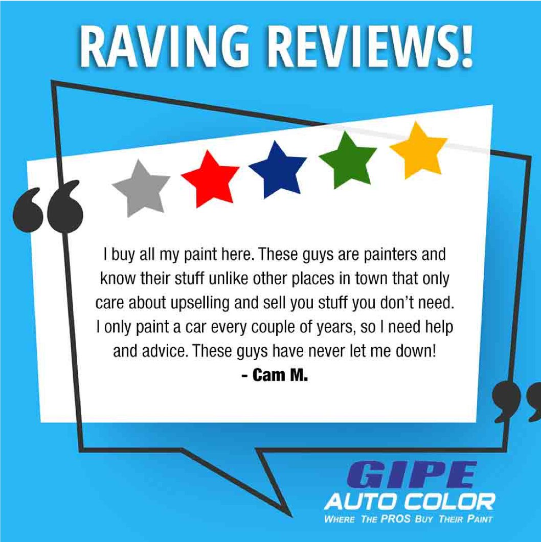 GipeAutoColor's tweet image. Thank you Cam for this great review and 5-stars! We appreciate your feedback and are very happy you had an excellent service from our paint experts.  #PPGexperts #gipeautobodyreview #PPGtechnician #PPGrepresentative #paintexperts #paintadvice #PPGproducts #PPGpros