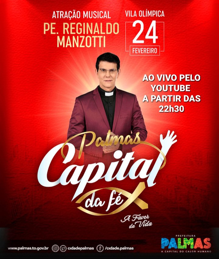 padremanzotti's tweet photo. Hoje, segunda de carnaval, temos um encontro na Vila Olímpica, aqui em Palmas no festival "Capital da Fé" e vc acompanha ao vivo pelo YouTube partir das 22h30 ▶️ https://t.co/KwUnhhOft2 Um show de evangelização pela música que inclui as novas músicas do meu DVD #TempodeInovar https://t.co/TRoratJH46
