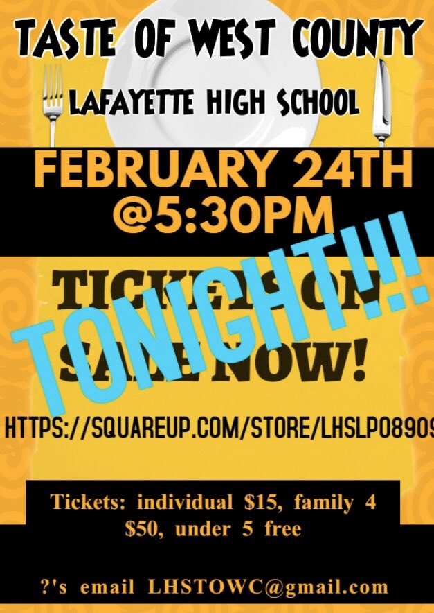 LHSTOWC's tweet photo. DINNER TONIGHT! 5:30 Lafayette high school https://t.co/61TtlRMYSh