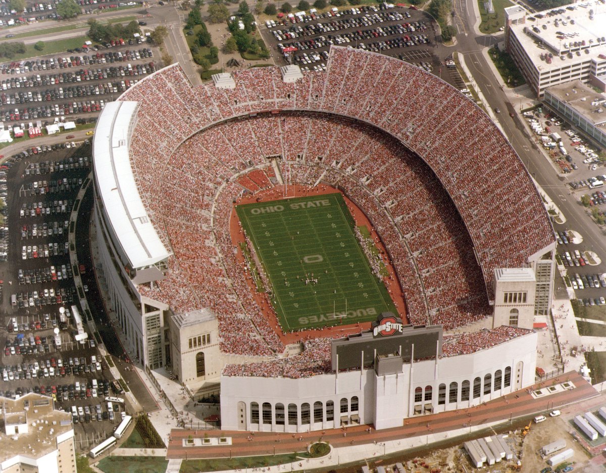 JimGumm's tweet photo. Ohio Stadium with skin attached to the exterior of the south stands to match the rest of the stadium. Thoughts and feedback?

#OhioState
#OhioStadium
#Buckeyes 
#BuckeyeNation https://t.co/zLM8oSm0d6