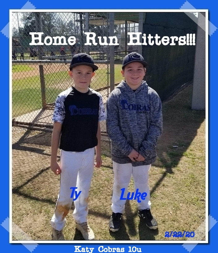 CobrasKaty's tweet photo. Great tournament for the Cobras!  Made it to the semi's in our first tournament of the year.  The 4 following young men all hit their first over the fence home runs!  Congrats guys!
Ty N. - Grand Slam HR
Luke S. - 2 run HR
Nate B. - 2 run HR
Xander L. - 2 run Home Run https://t.co/FN8j51ExTA
