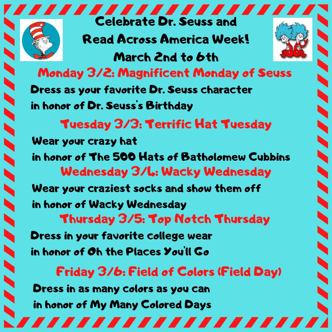 Get ready for Read Across America Week March 2-6 to celebrate Dr. Seuss's Birthday!