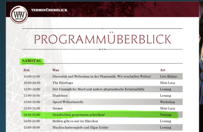 StorylikeS's tweet photo. Wir haben einen Timeslot auf dem WELTENwerker Konvent: “Geschichten gemeinsam schreiben” am Samstag, 7.3.2020, von 14-15 Uhr im Seminargebäude der Messe Gießen. Be there or be square. #weltenwerker #storylike #justwrite #consforlife https://t.co/hecyQ25xsl