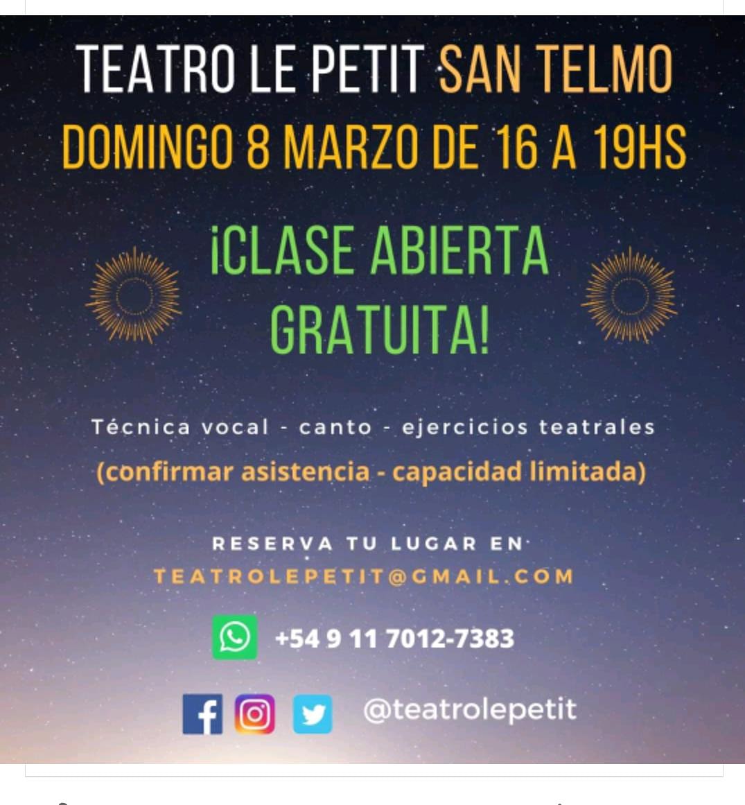 AriCister's tweet photo. Teatro Le Petit San Telmo abrió sus puertas. Los invito a seguirme en @teatrolepetit , Y viva el mundo artístico!!! 💞🤗🎉 #Teatro #canto #actorslife #ArtistOnTwitter #Estudiantes #Argentina #Diversion  #artes #FolloMe #teatroindependiente #acting #cursos #clases #Talleres https://t.co/jJDBky5yOO