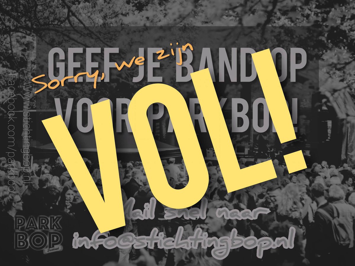 Dank voor alle aanmeldingen! We zijn overladen met aanmeldingen en binnenkort zullen de namen bekend gemaakt worden.

ParkBOP 21 M E I 2 0 2 0 - #HEMELVAARTSDAG 
#parkBOP #bolsward #BolswardOpPodium #toffebandjes #livemuziek #stichtingBOP #festival