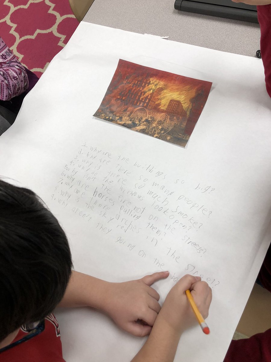 Students are analyzing a picture from the Great Chicago Fire by using <a href="/RightQuestion/">Right Question Institute</a> QFT (Question Formulation Technique) strategy. This allows us to create, work with, and use our own questions to build understanding and wonder more deeply! <a href="/D45Westmore/">Westmore School</a> #chicagohistory
