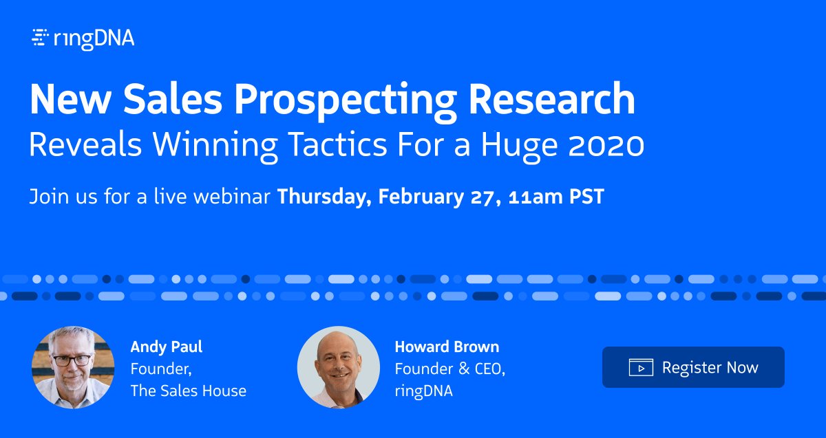 revenue_io's tweet image. THURSDAY 2/27: Join @realAndyPaul and @howardbrown as they cover the winning sales tactics revealed by new prospecting research. Register now!
ringdna.com/webinars/2020-…
#ringDNA #Sales #SalesProspecting #SalesSuccess