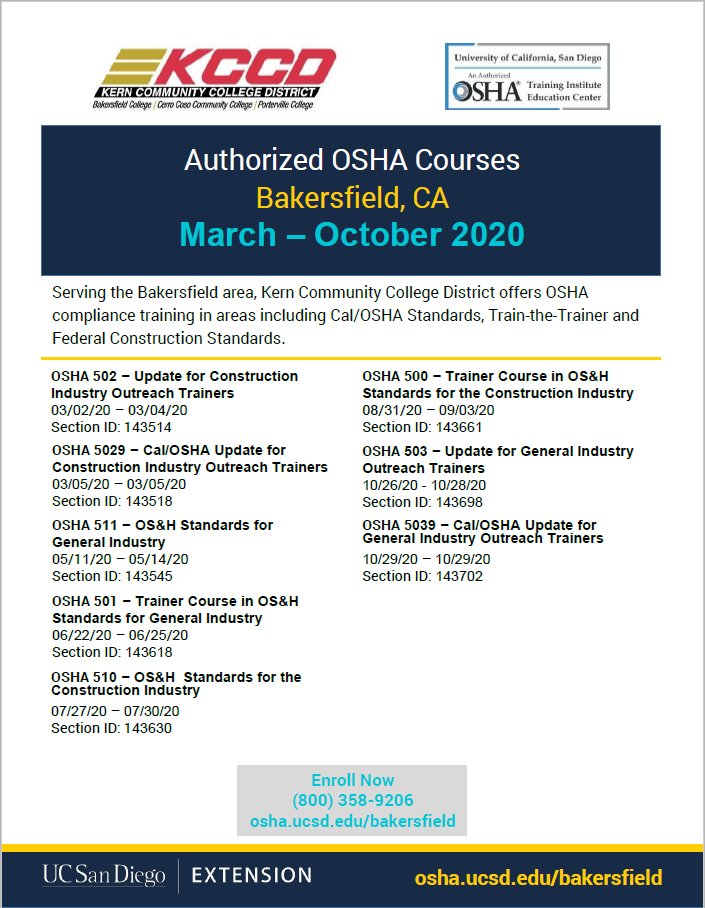 Here's the March-October 2020 #OSHA class schedule!