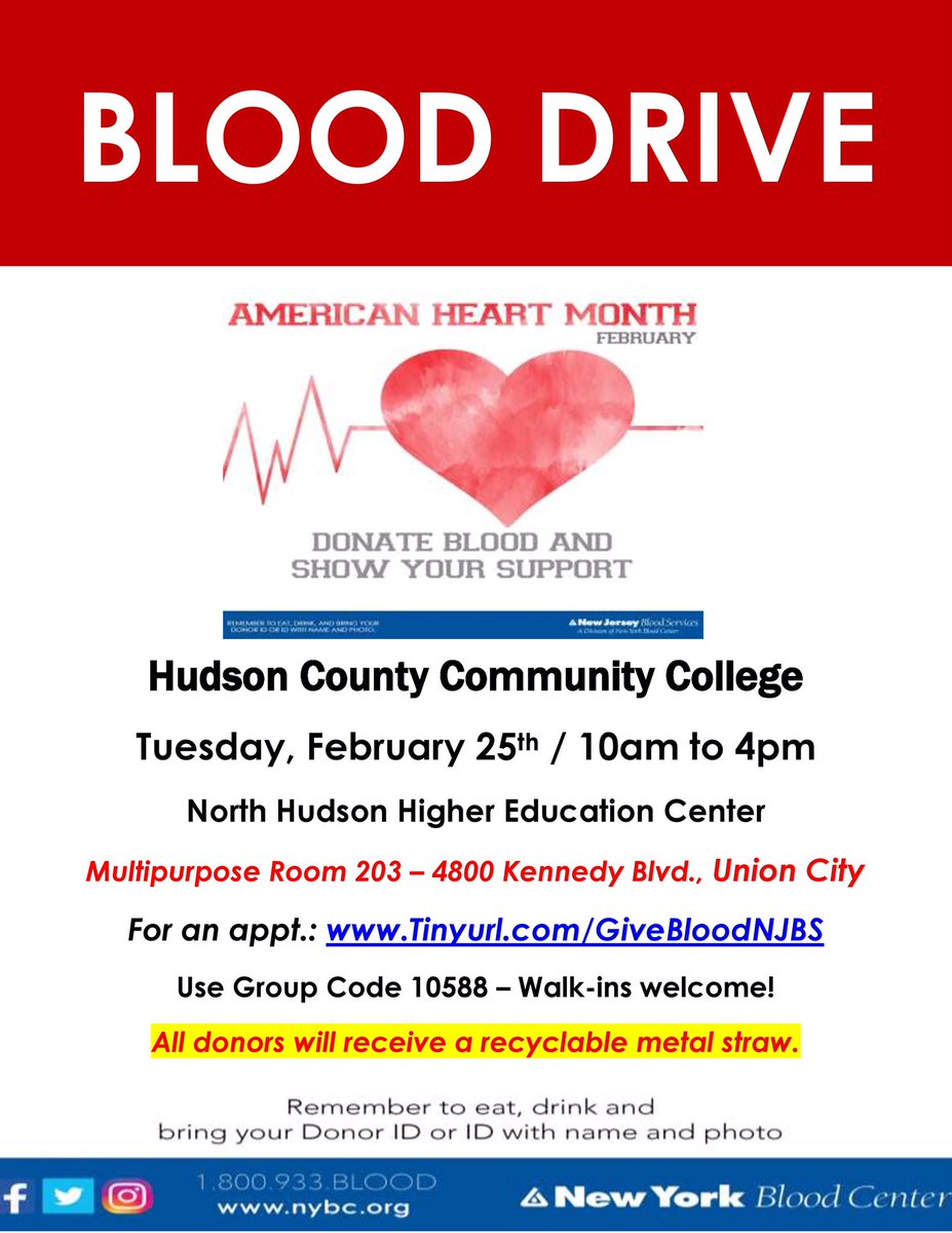 HudsonCCC's tweet photo. Show your support…Donate Blood! Tomorrow at the HCCC North Hudson Campus #HCCCSpring2020 #DonateBlood https://t.co/GN0KrKqarA