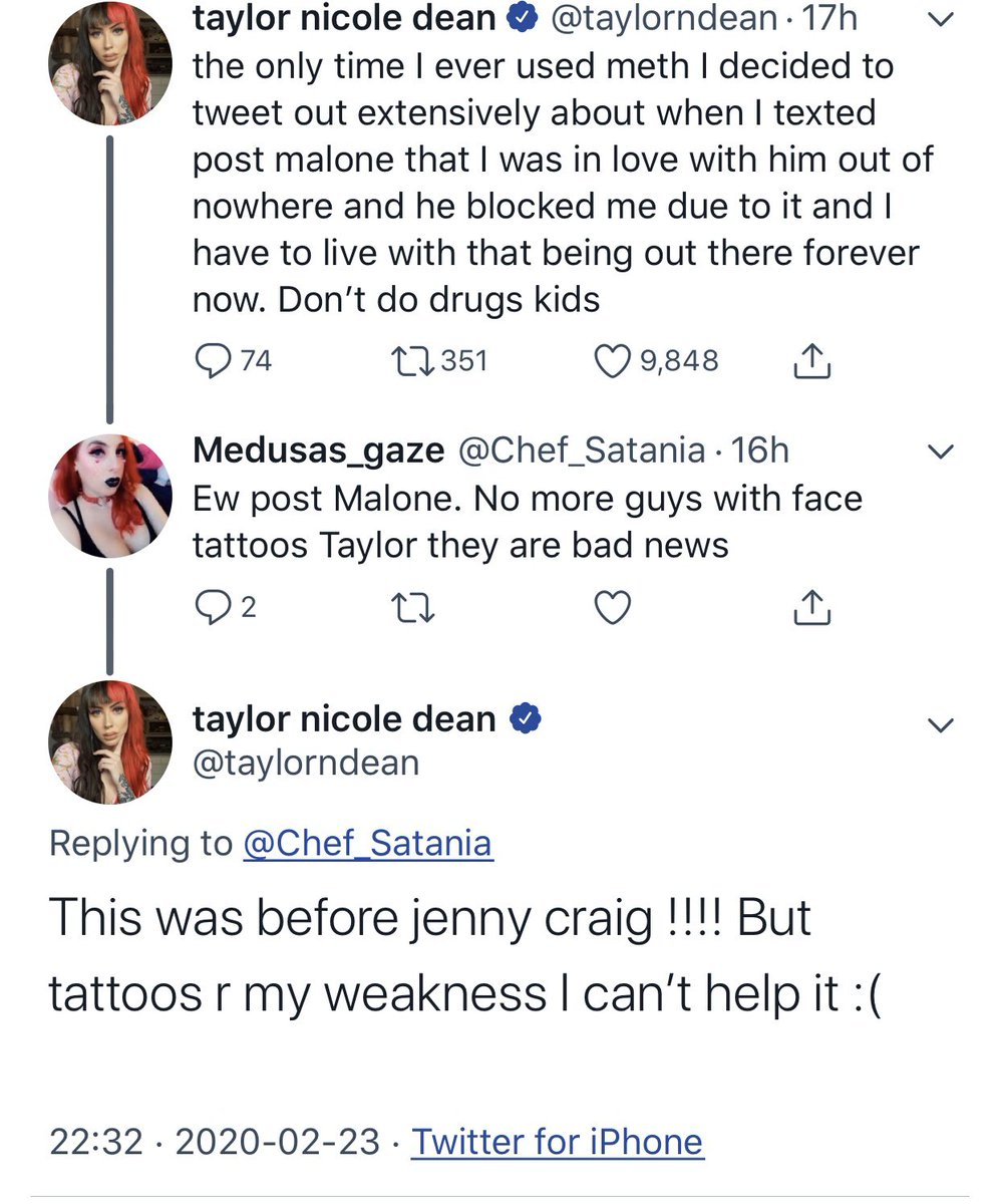 ArielCombe1's tweet photo. Ok but did #taylornicoledean just admit to using heroin before meeting Jonny Craig? https://t.co/jEmNYFj4X0