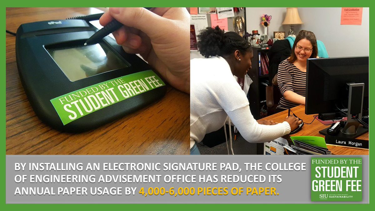 With a project led by Laura Morgan, #SIU's College of Engineering Advisement Office has reduced its annual paper usage by thousands of pieces of paper annually! Support Sustainability on #SIUDAY: siuday.siu.edu/greenfund