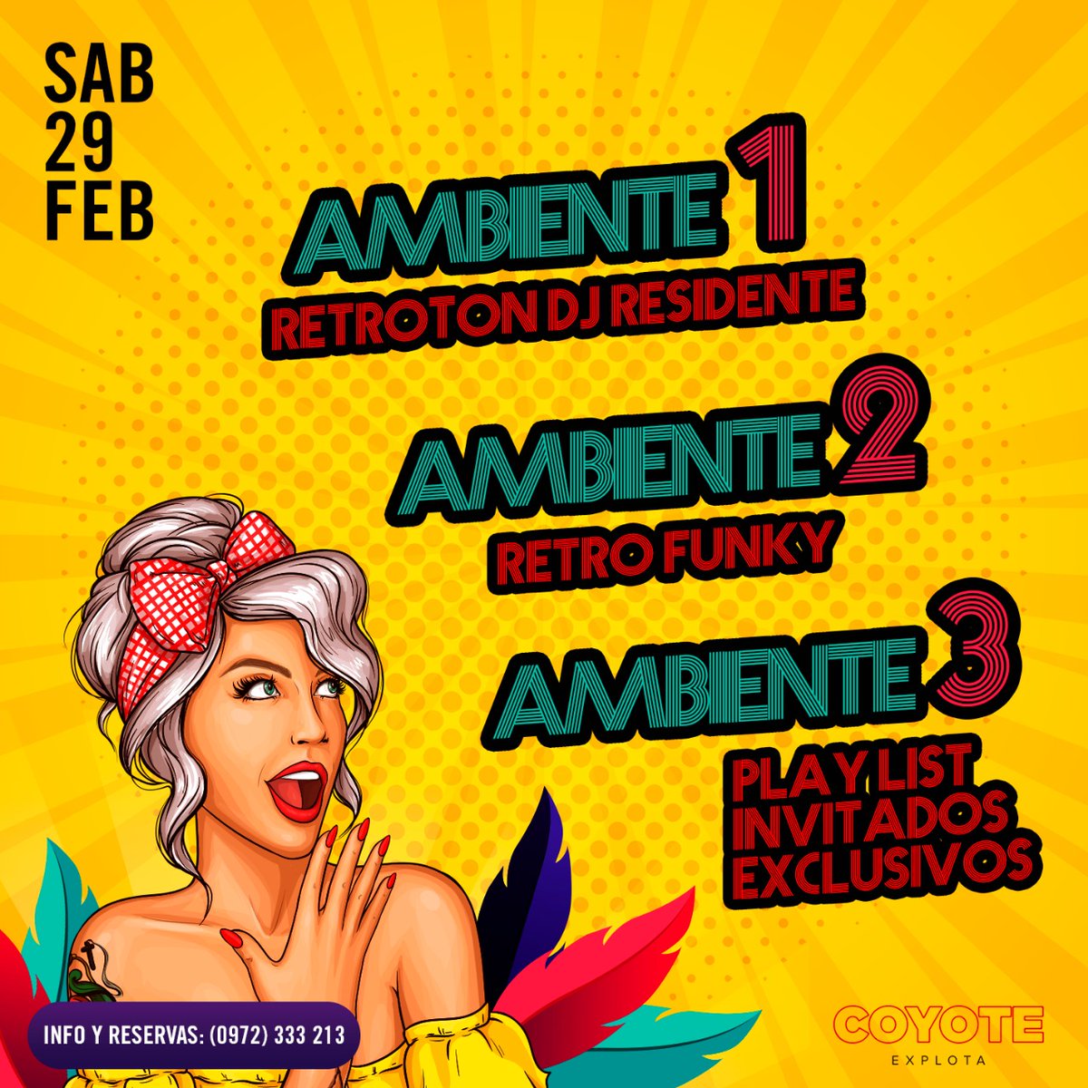 Coyoteasu's tweet photo. Sábado 29 de Febrero!

RETROTON ONSITE! 😎

Los mejores temas de reggaetón toda la noche!

Reservas de mesas al 0986 663 800!

#COYOTEEXPLOTA 💥🍻 https://t.co/IgxaU9Veuk