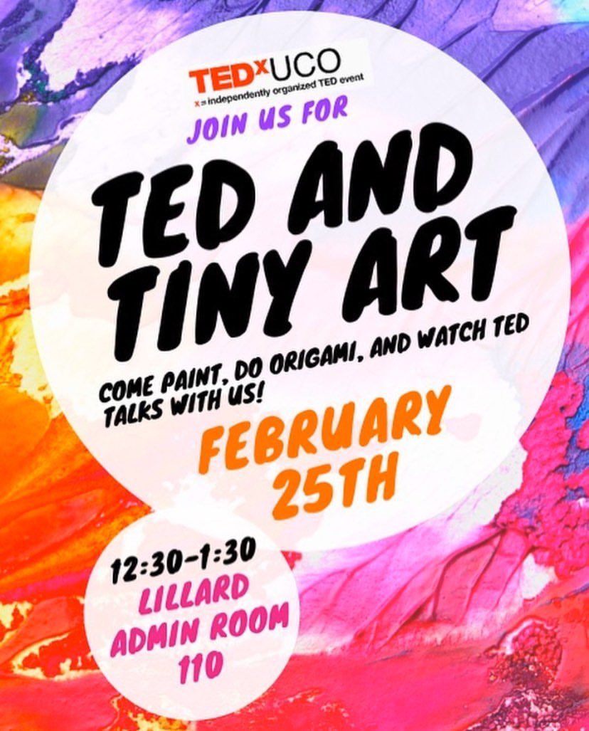 Ted Talks and painting? That sounds like an awesome thing to do on a Tuesday! Join TEDXUCO tomorrow from 12:30pm to 1:30pm in the Lillard Admin room 110 and get your origami on! <a href="/TEDxUCO/">TEDxUCO</a>