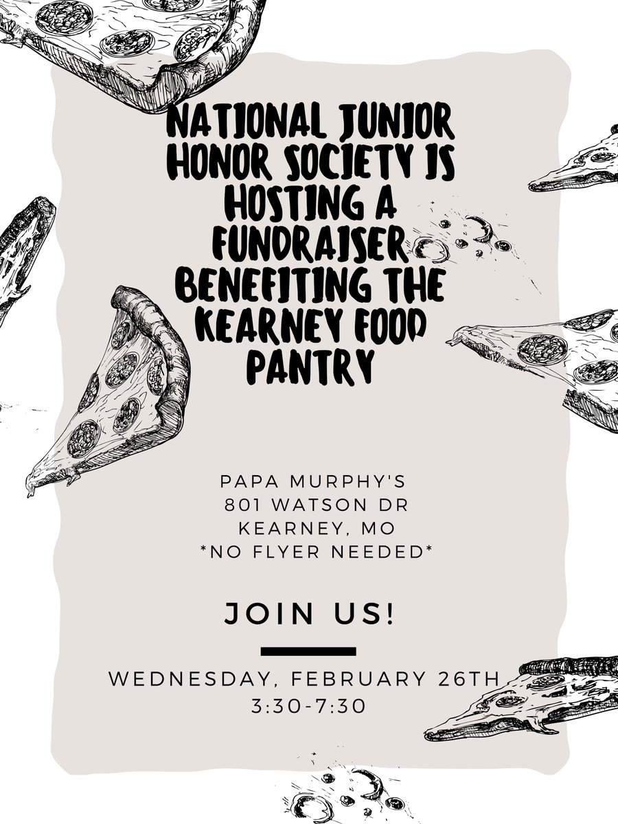 KearneyMOEdu's tweet photo. Dinner plans for Wednesday are set! You can help the National Junior Honor Society help the Kearney Food Pantry when you order from Papa Murphy's on Wednesday. #TeamUpKSD #BeABulldog https://t.co/tjyV5htqVL