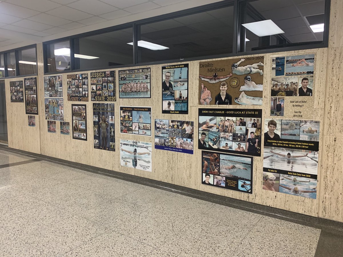 BurkeSwimDive's tweet photo. It’s state week! Thanks to our parents for putting up posters in the hallway to recognize all the hard work the swimmers have put in. ⁦@burke_athletics⁩ https://t.co/iAUlRvRTPx