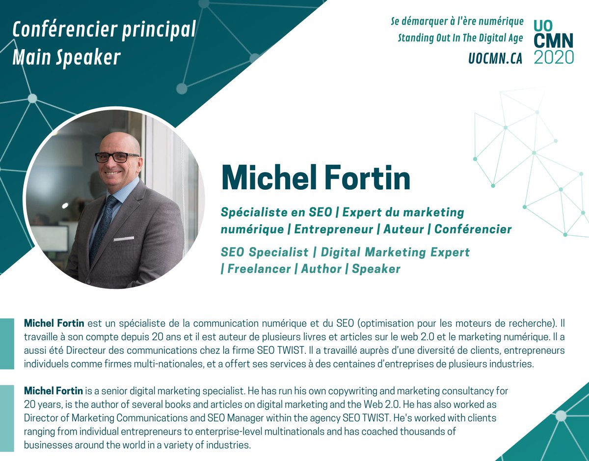 C'est avec grand plaisir que nous vous annonçons notre conférencier pour l'événement <a href="/UOCMN2020/">UOCMN2021</a> !! //
It is with great pleasure that we announce our keynote speaker for the <a href="/UOCMN2020/">UOCMN2021</a> event!! <a href="/michelfortin/">Michel Fortin</a>  #uottawa #communications #conference