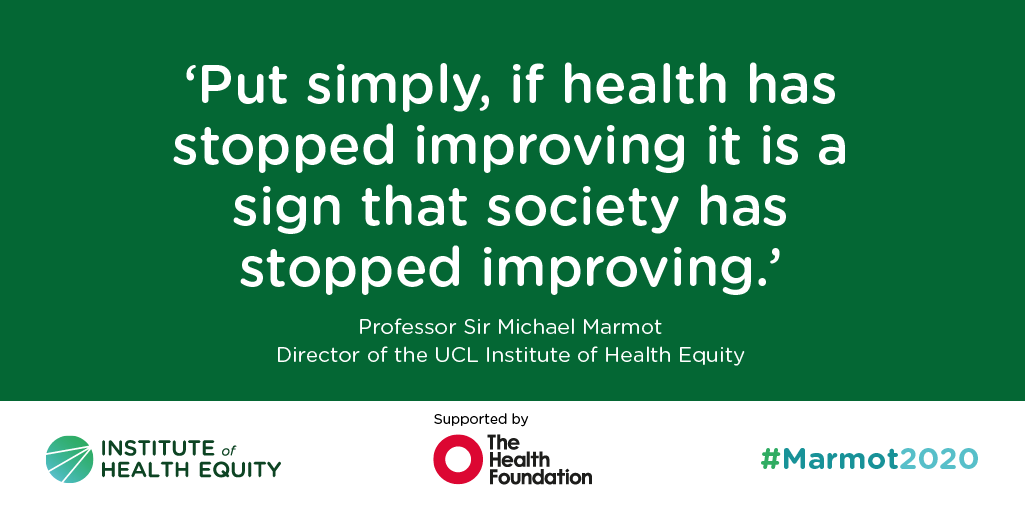 Confirmed by <a href="/TheMarmotReview/">IHE (Marmot Review)</a>: life expectancy stops improving, has actually fallen for poorest women, health inequalities widen and health deteriorates #Marmot2020 supported by <a href="/HealthFdn/">The Health Foundation</a> bit.ly/38RtOqX